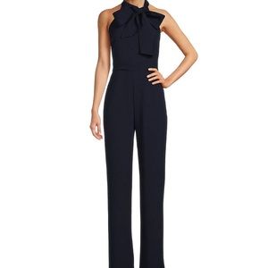 Sleeveless Bow Tie Mock Neck Jumpsuit